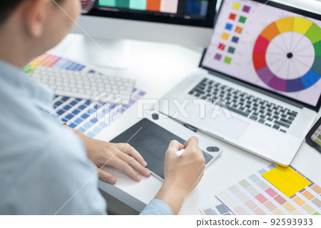 Professional development programmers are choosing color schemes to decorate their website or application to be attractive, Write information or code for the website,  HTML, Javascript, Color tone. 92593933
