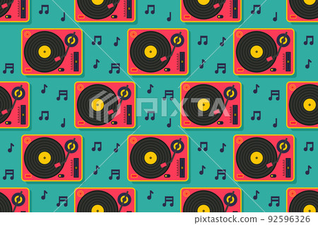 Vinyl player seamless pattern. Retro style, party 92596326