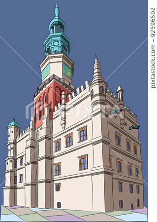 The building of the old town hall in the city Poznan isolated on a white background. 92596502