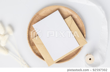Blank greeting card with envelopes for greeting, wedding cards, birthday card, Mockup for design Blank greeting card with envelopes for greeting, wedding cards, birthday card, Mockup for design 92597302
