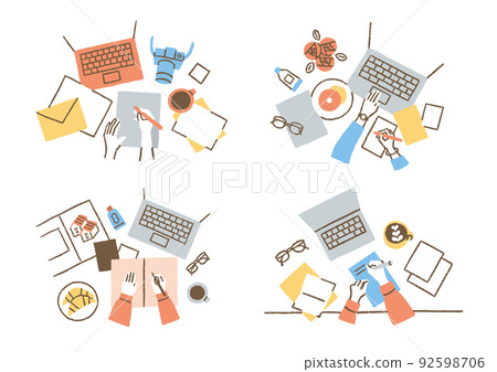 景觀與計算機、筆記本和 coffee_set_color 92598706