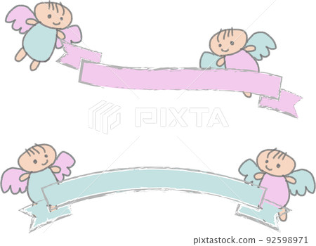 Feathered angel baby graffiti style pastel crayon ribbon frame Feathered angel baby graffiti style pastel crayon ribbon frame 92598971