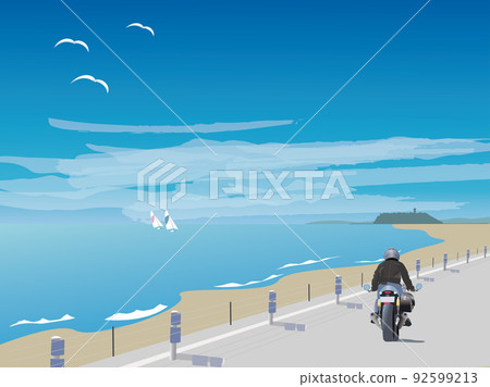 Motorcycles running by the sea 92599213