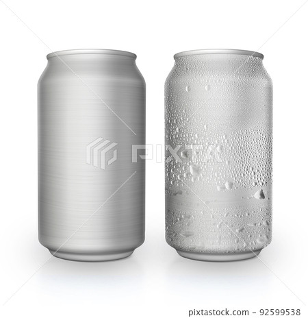 Aluminum can and Aluminum can with water droplets with isolated on white background 92599538
