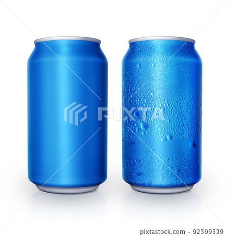 Aluminum can and Aluminum can with water droplets with isolated on white background 92599539