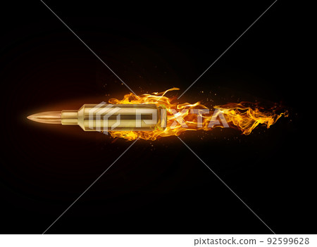 Bullet, on fire on black background. 3d render 92599628