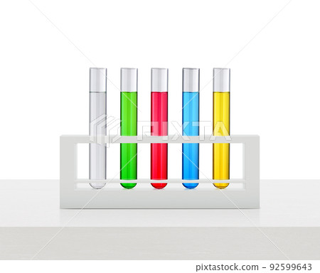 Colored liquids in tubes test tube, on white wooden table Colored liquids in tubes test tube, on white wooden table 92599643