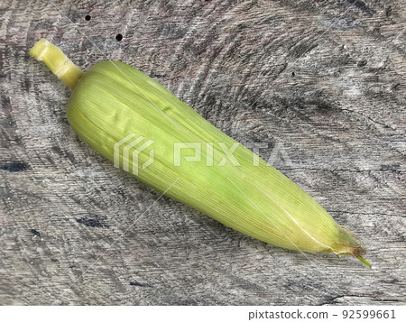 Corn fresh on vintage wood texture background, top view 92599661