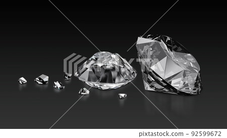 Dazzling diamond and diamond broken on black background. 3D render Dazzling diamond and diamond broken on black background. 3D render 92599672