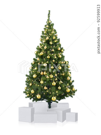 decorated Christmas tree and box isolated on white background decorated Christmas tree and box isolated on white background 92599913