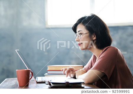 Female telework remote work profile Female telework remote work profile 92599991