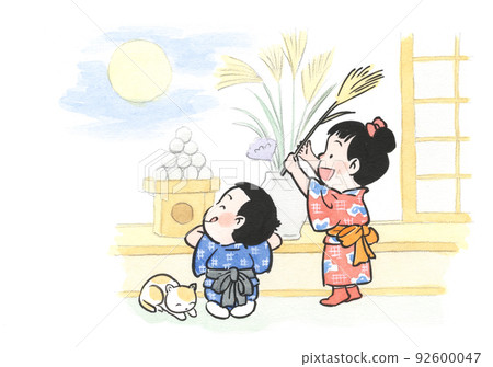 Watercolor: Moon viewing 92600047