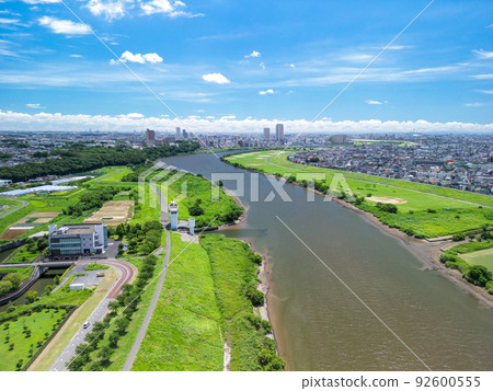 Aerial view "Chiba Prefecture" View downstream from the vicinity of Yagiri on the Edo River 92600555