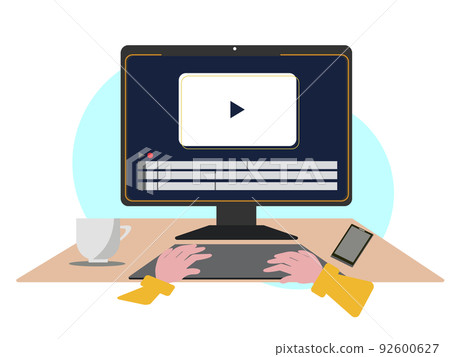 Video editor Hand typing work Creator Designer Illustration 92600627