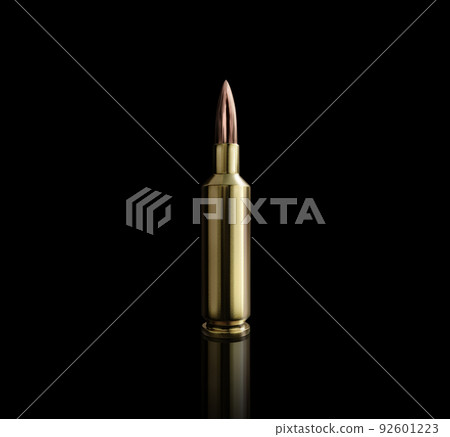 Bullet isolated on black background with reflexion. 3d render Bullet isolated on black background with reflexion. 3d render 92601223