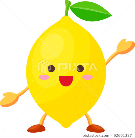 舉起一隻手的可愛檸檬角色的插圖 舉起一隻手的可愛檸檬角色的插圖 92601357
