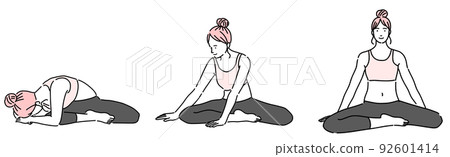 一組女性做伸展運動的插圖 92601414