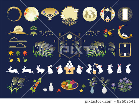 Autumn moon viewing frame and illustration set Autumn moon viewing frame and illustration set 92602541
