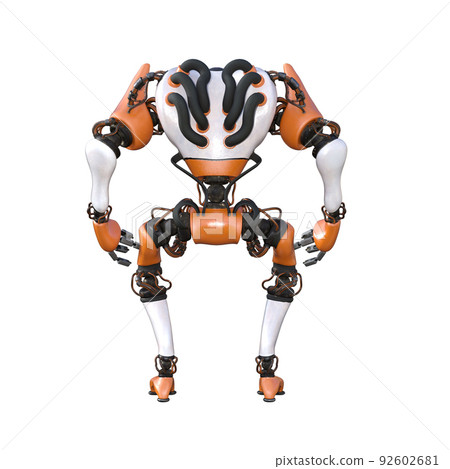 Cartoon character roboter isolated on white background. Character for collages, Clipart, photobashing. 3d rendering illustration. 92602681