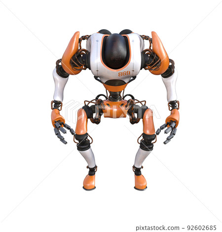 Cartoon character roboter isolated on white background. Character for collages, Clipart, photobashing. 3d rendering illustration. 92602685