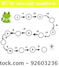 Mathematics educational game Complete the row, write missing numbers. Solve the equation and help frog find mosquito. 92603236