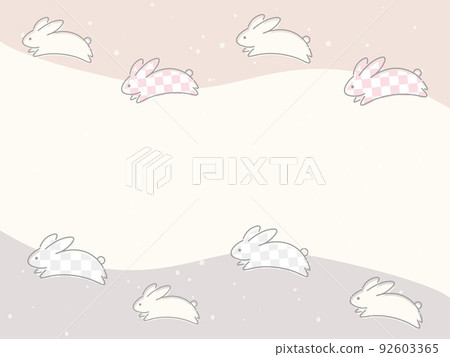 Rabbit illustration and Japanese-style background frame checkered pattern natural Rabbit illustration and Japanese-style background frame checkered pattern natural 92603365
