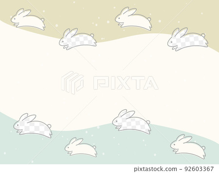 Rabbit illustration and Japanese-style background frame checkered pattern blue green Rabbit illustration and Japanese-style background frame checkered pattern blue green 92603367