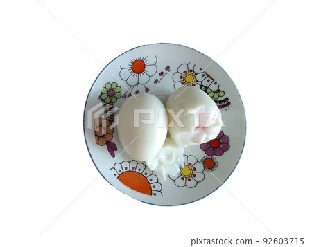 boiled eggs on a floral plate 92603715