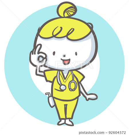 Nurse giving an OK sign 〇 With background Yellow version 92604372