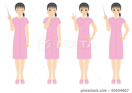 工作女性插圖集，全身護士，粉色制服 92604667