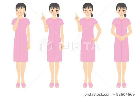 Working female illustration set, whole body nurse, pink uniform Working female illustration set, whole body nurse, pink uniform 92604669