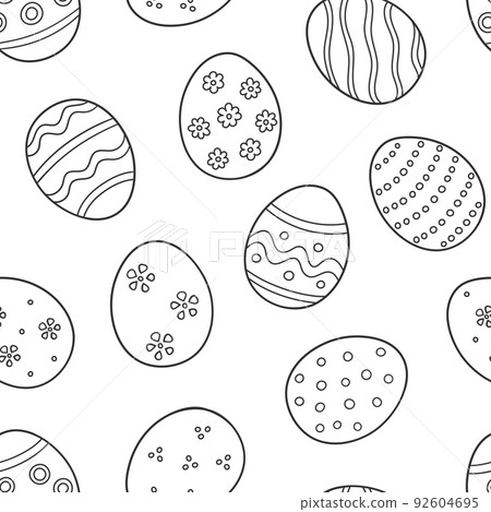 Decorated eggs as a symbol of the great Easter. Seamless pattern in doodle style. Hand drawn vector illustration Decorated eggs as a symbol of the great Easter. Seamless pattern in doodle style. Hand drawn vector illustration 92604695