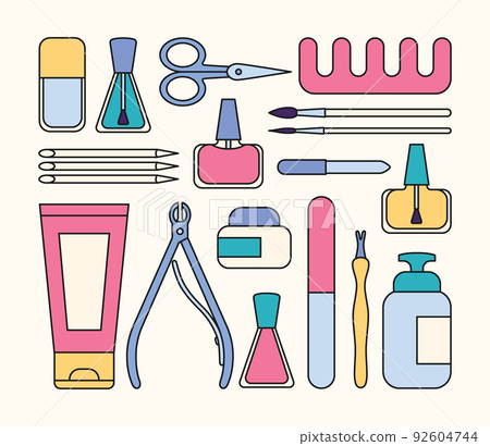 Manicure tools and accessories. A set of elements on the topic of nail manicure. Vector Manicure tools and accessories. A set of elements on the topic of nail manicure. Vector 92604744