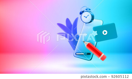 Accessories of digital artist. Vector 3d banner with copy space Accessories of digital artist. Vector 3d banner with copy space 92605112