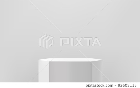 Empty white showcase with white podium. 3d vector presentation mockup 92605113