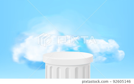 Empty white column podium with clouds. 3d vector showcase Empty white column podium with clouds. 3d vector showcase 92605146