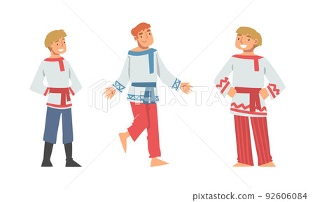 Slav or Slavonian Man Character in Ethnic Clothing Standing and Smiling Vector Set Slav or Slavonian Man Character in Ethnic Clothing Standing and Smiling Vector Set 92606084