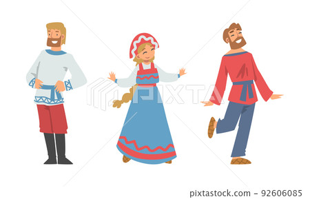 Slav or Slavonian Man and Woman Character in Ethnic Clothing Vector Set 92606085