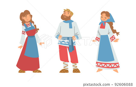 Slav or Slavonian Man and Woman Character in Ethnic Clothing Vector Set Slav or Slavonian Man and Woman Character in Ethnic Clothing Vector Set 92606088