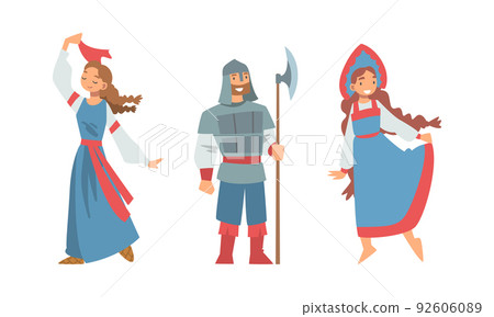Slav or Slavonian Man and Woman Character in Ethnic Clothing Vector Set 92606089
