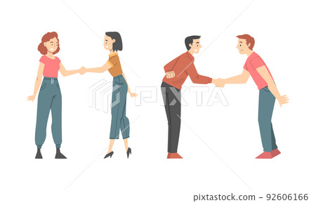 People Character Shaking Hand as Brief Greeting or Parting Tradition Vector Set 92606166