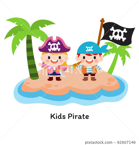 Kids pirate captain and sailor characters, Flat Clipart 92607146