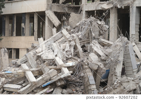Industrial concrete building destroyed by an earthquake 92607202