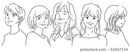 5 名中年婦女排隊 | 透明背景的線條畫 5 名中年婦女排隊 | 透明背景的線條畫 92607534