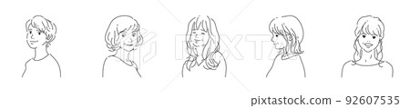 5 名中年婦女一套 | 透明背景的線條畫 5 名中年婦女一套 | 透明背景的線條畫 92607535