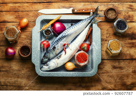 Fresh, raw mackerel fish Fresh, raw mackerel fish 92607787