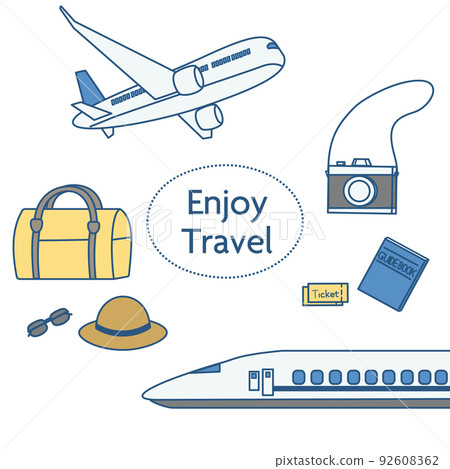Airplanes, bullet trains, and travel belongings 92608362