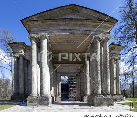 Birch house in the Gatchina park. Gatchina, Leningrad region. Russia Birch house in the Gatchina park. Gatchina, Leningrad region. Russia 92608556