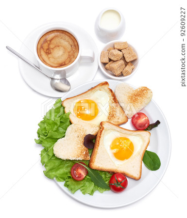 Fried Egg on Toast Bread isolated on white background 92609227