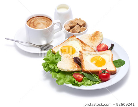 Fried Egg on Toast Bread isolated on white background Fried Egg on Toast Bread isolated on white background 92609241